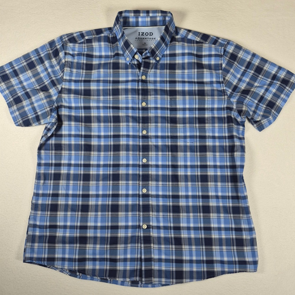 IZOD Button Down Shirtโ Men's XL Blue Plaid Advantage Performance